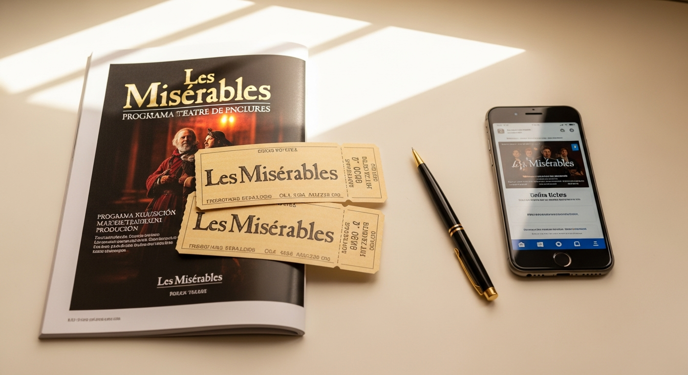 Los Miserables musical theater stage with elaborate set design and performers in period costumes
