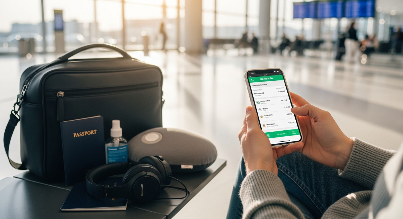 Transavia airplane flying over European landscape with budget travel concept