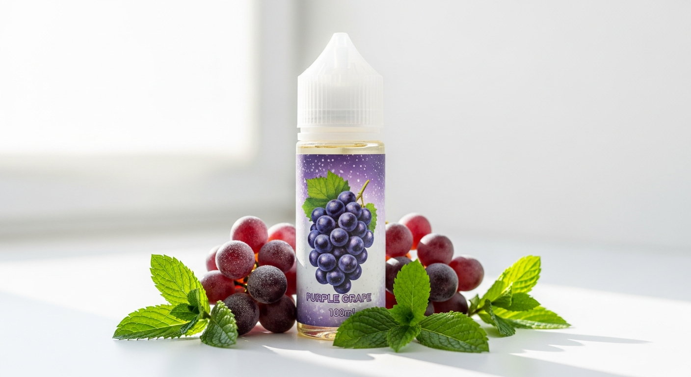 Fantasi Grape Ice E-Liquid bottle with purple label and menthol frost effect
