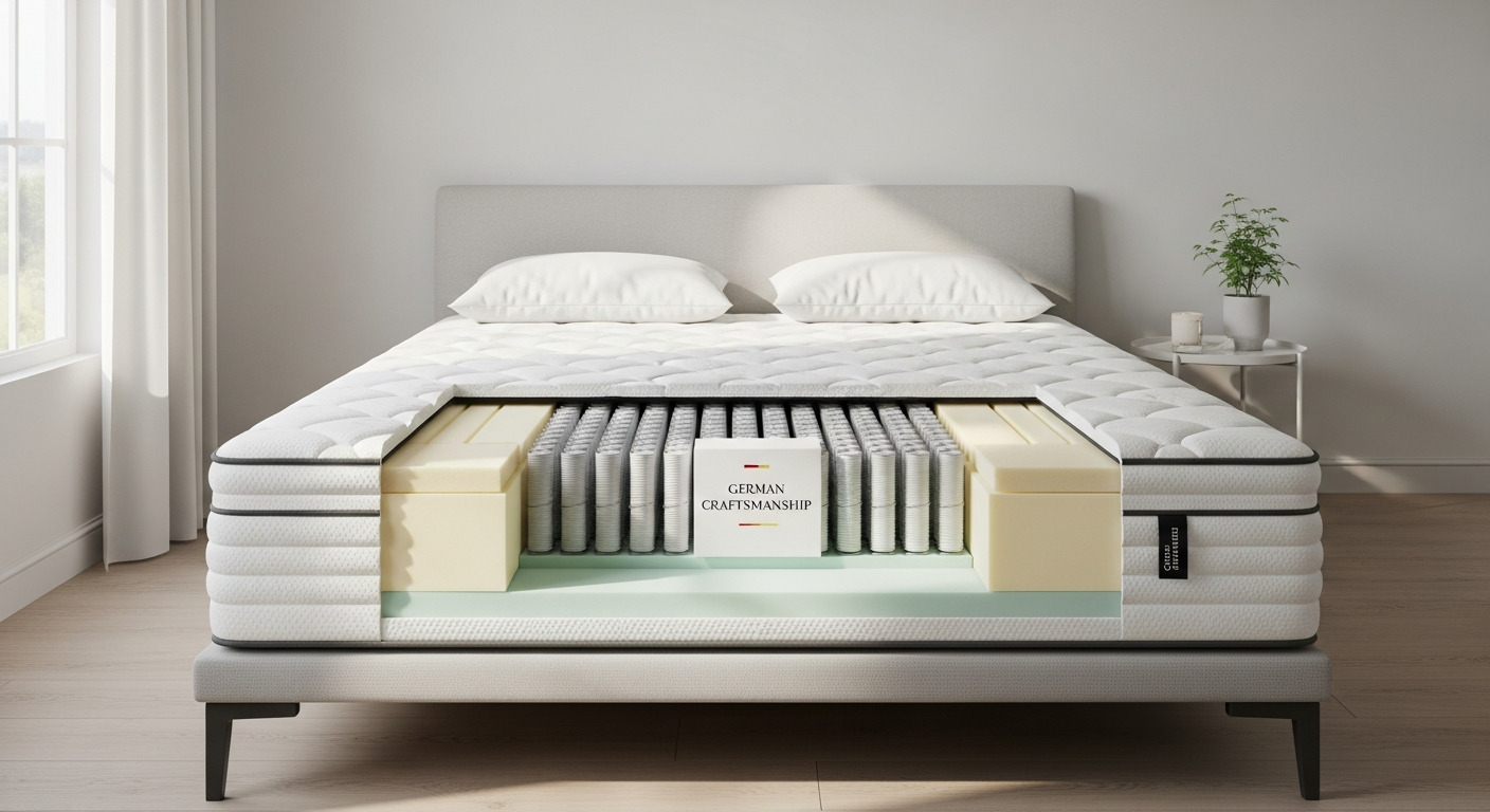 Verapur Ortho Plus Pocket Spring Mattress with 7-zone support system displayed in bedroom setting