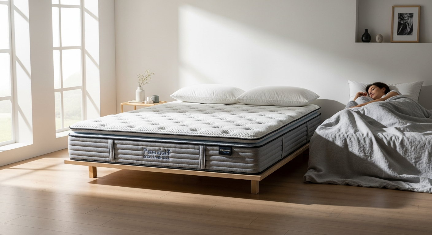 Verapur Ortho Plus Pocket Spring Mattress with 7-zone support system displayed in bedroom setting