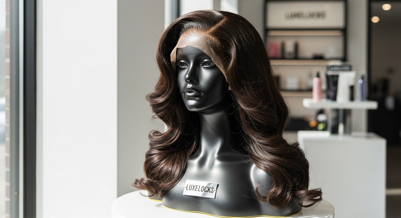 13x4 lace front human hair wig displayed on mannequin head showing natural hairline and styling versatility