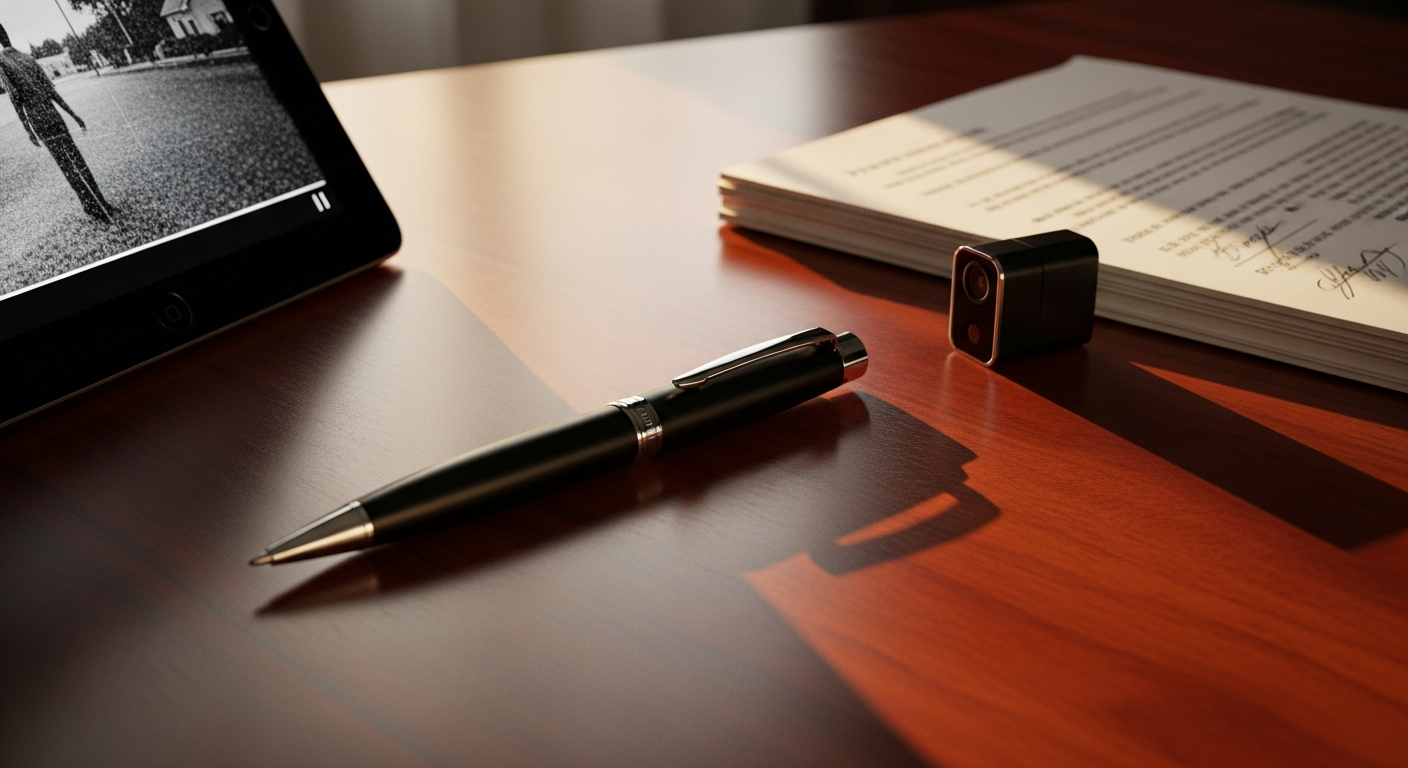 Professional iSpyPen Pro X 2K HD spy camera pen disguised as authentic writing instrument for discreet recording