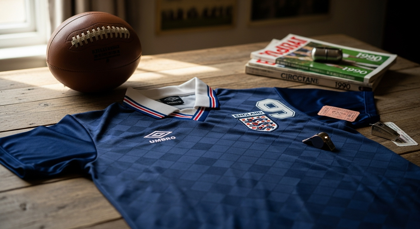 England 1990 Third Retro Football Shirt navy blue geometric jacquard pattern