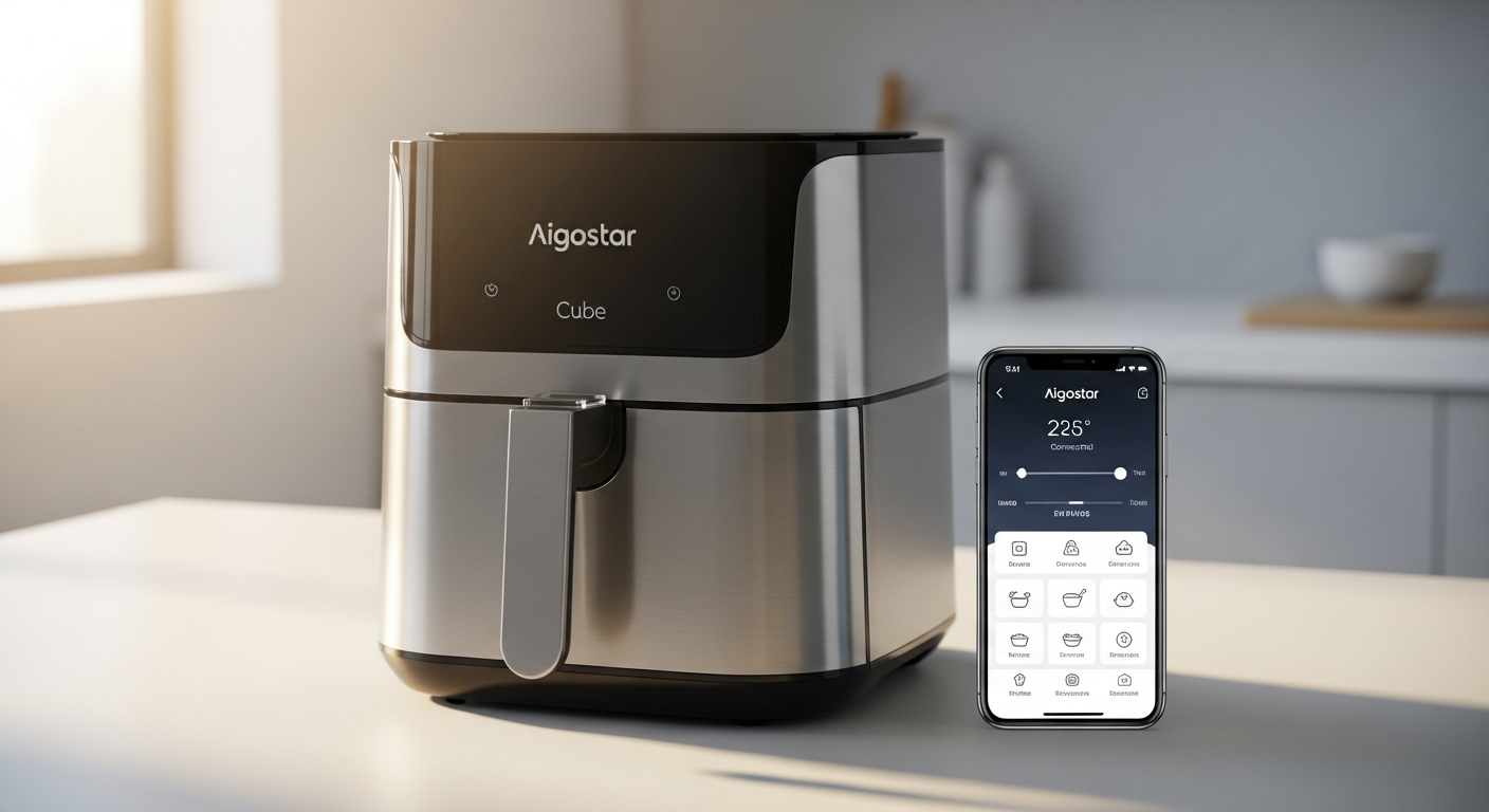 Aigostar Cube Smart Air Fryer with smartphone app control and 7-liter capacity