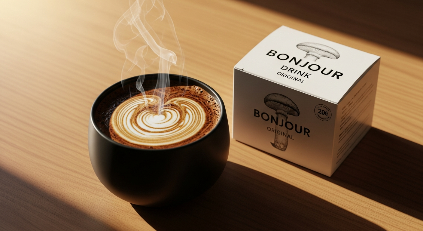 Bonjour Drink Original adaptogenic mushroom coffee alternative in mocha flavor