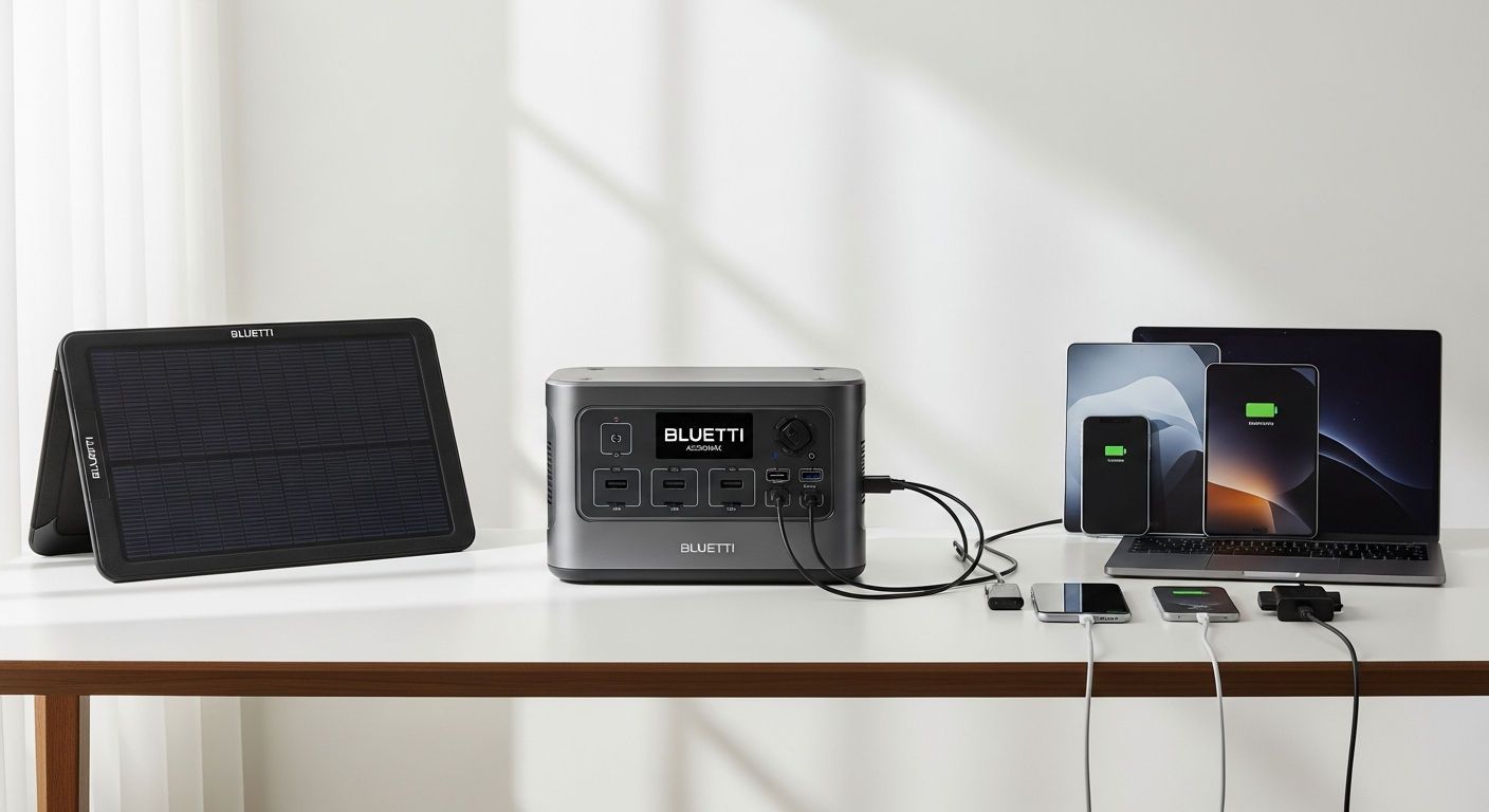 BLUETTI AC200MAX expandable portable power station with solar panels and expansion batteries