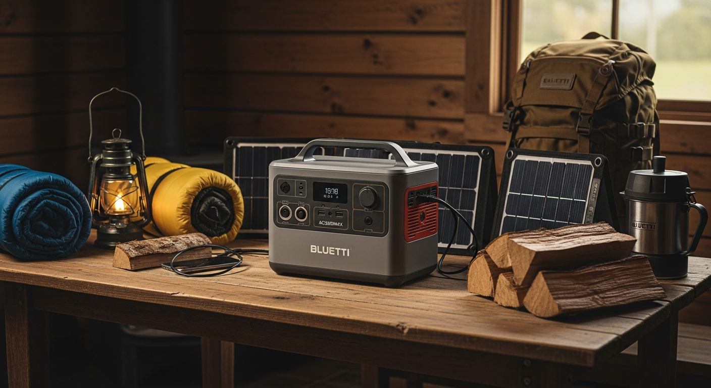 BLUETTI AC200MAX portable power station with solar panels and expandable battery modules