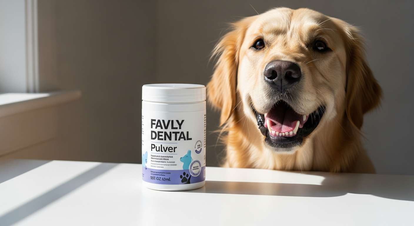 German-made FAVLY DENTAL Pulver powder for dog oral health and plaque reduction