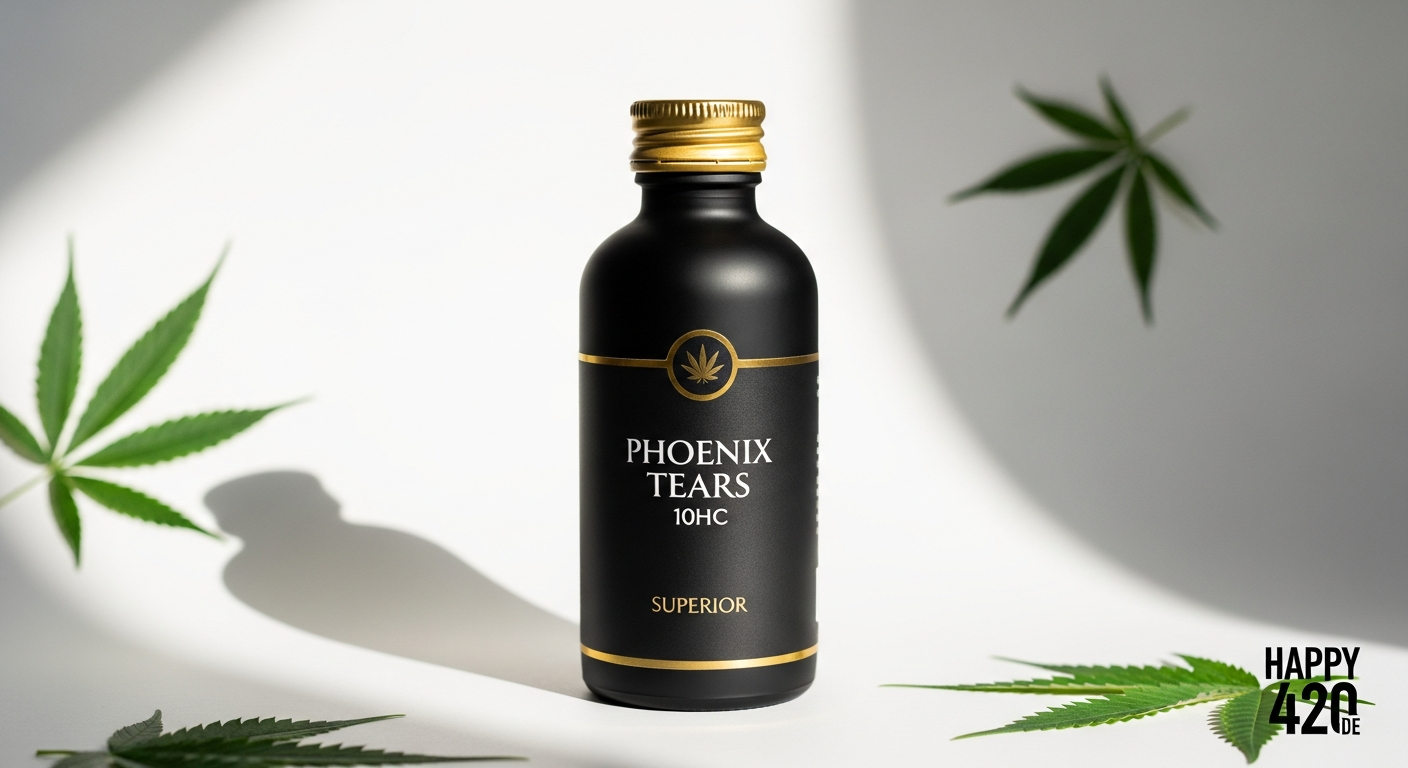 Happy420 Phönixtränen 10HC Superior concentrated hemp oil bottle with product packaging displayed