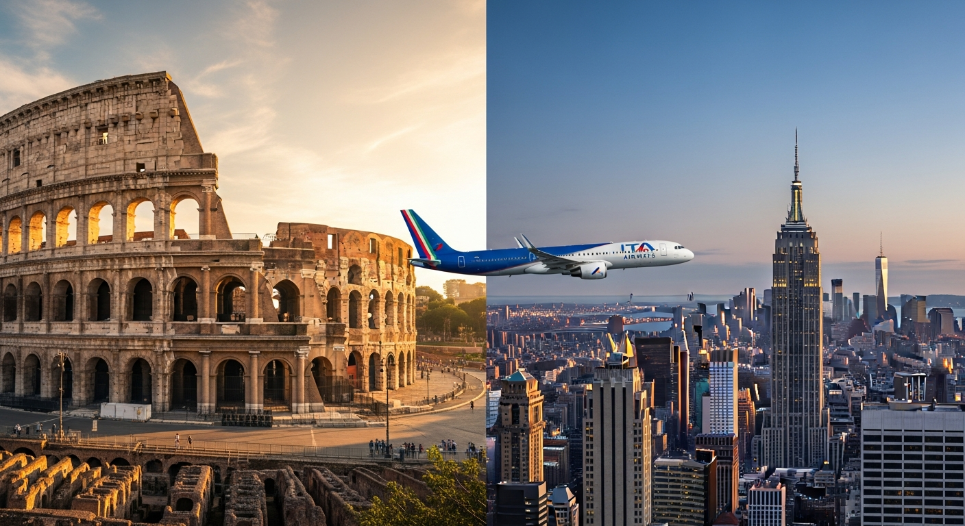 Modern aircraft flying over Atlantic Ocean during daytime transatlantic flight