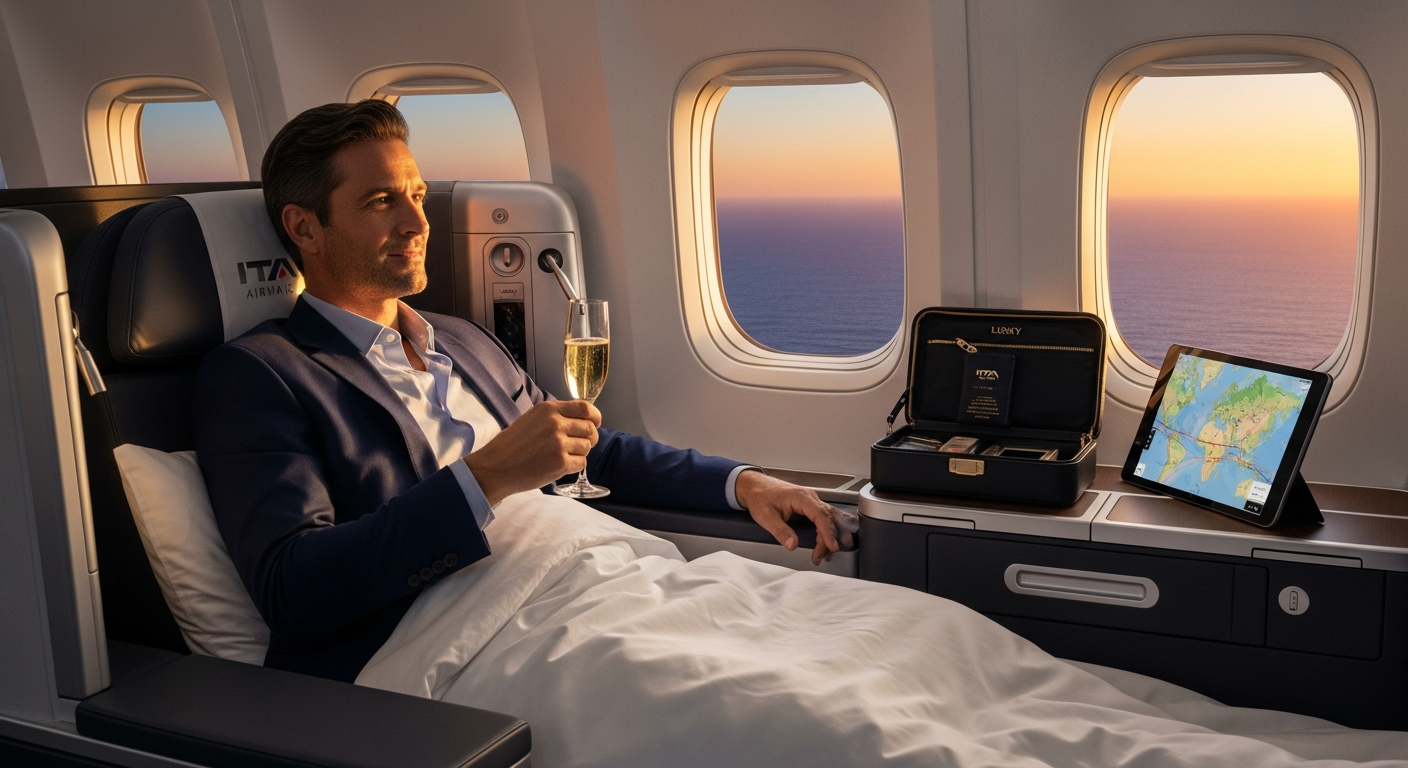 ITA Airways modern business class cabin with lie-flat seats and Italian design