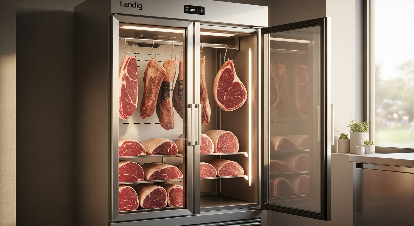 Professional stainless steel Landig game refrigerator with precision cooling technology for venison aging