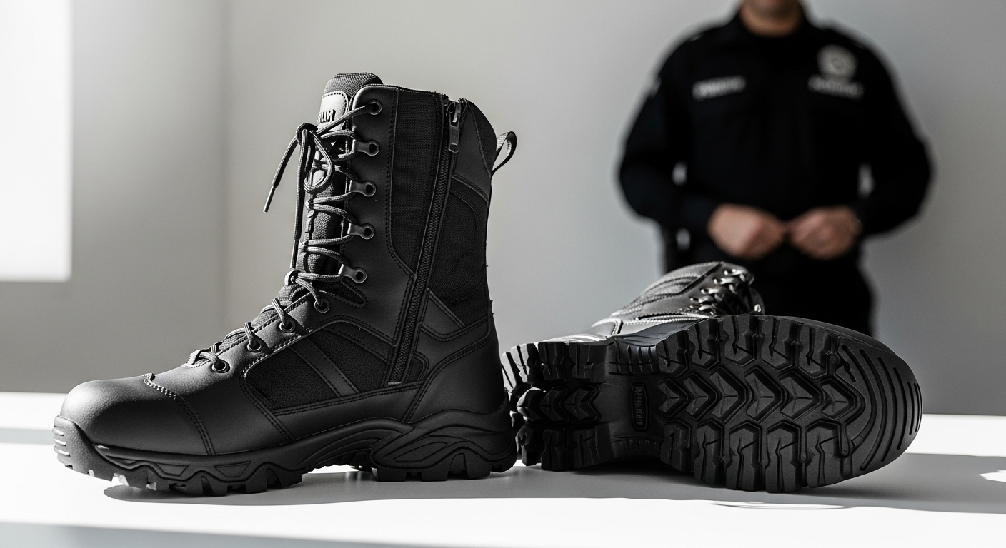 Security professional wearing Magnum Viper Pro 8.0 tactical boots during shift