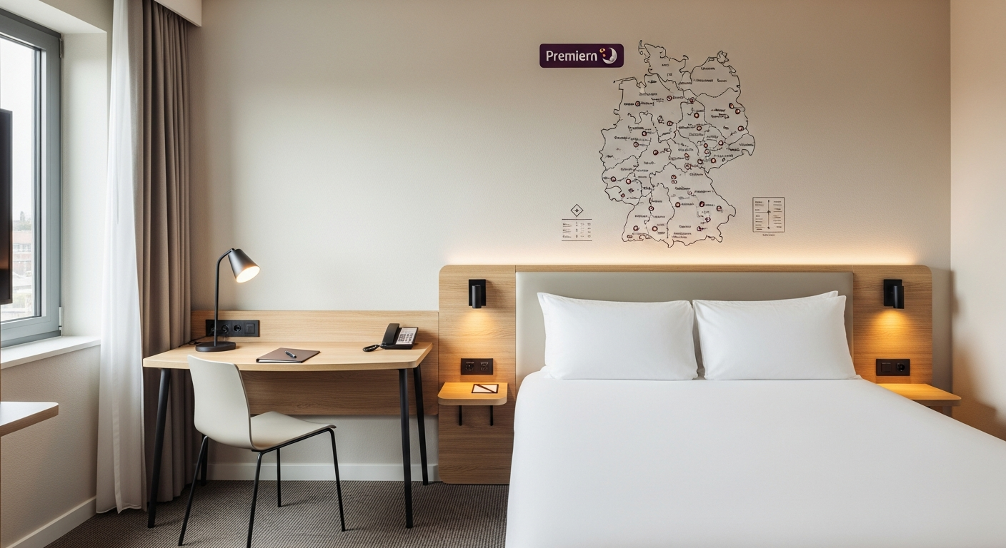 Premier Inn Germany hotel room with comfortable Hypnos bed and modern amenities