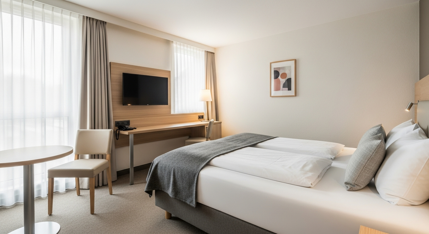 Premier Inn Germany Standard Hotel room with pocket spring mattress and modern amenities