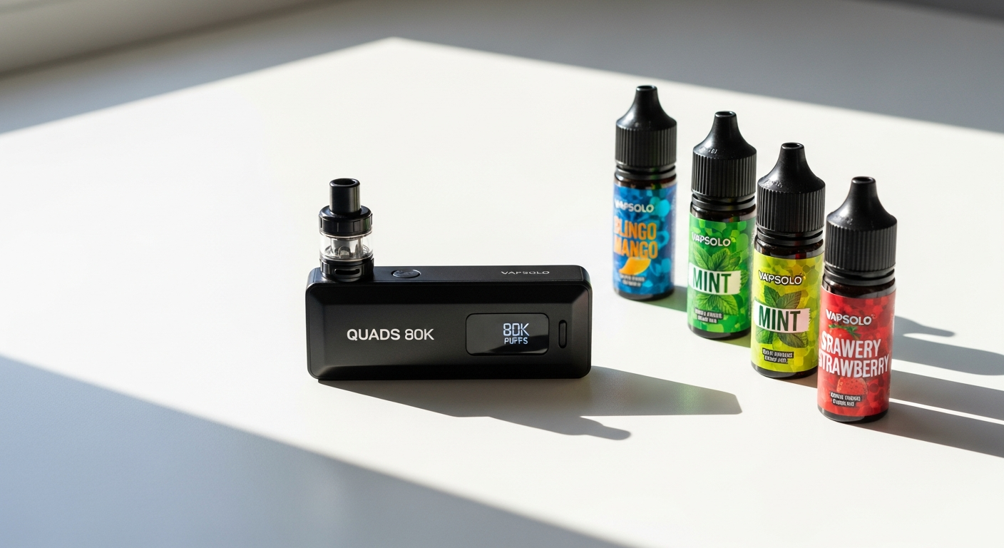 Vapsolo Quads 80K multi-flavor vape device with rotating mouthpiece and mesh coil technology