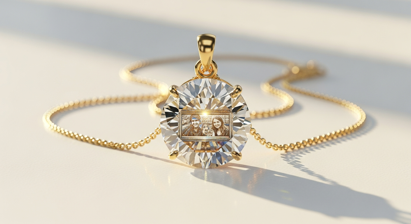 Personalized moissanite 3D circle picture pendant with sparkling VVS stones