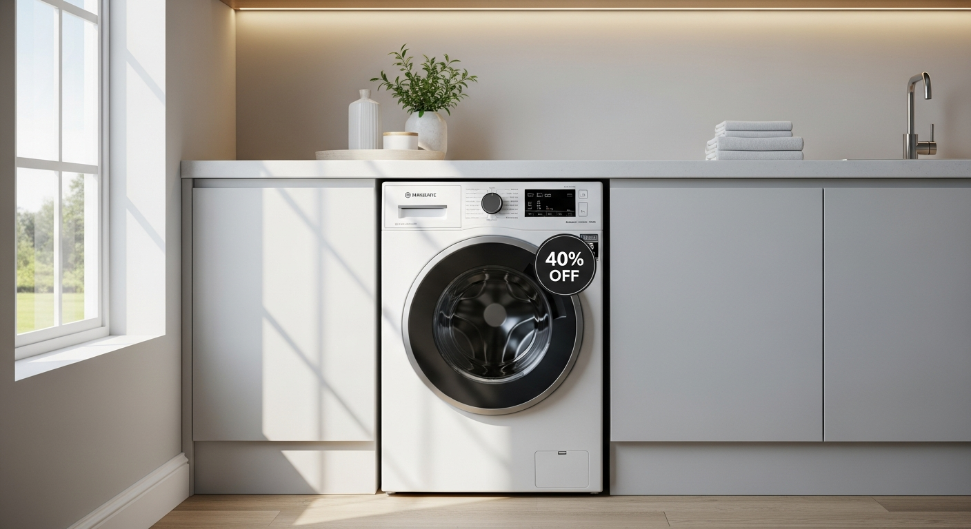 Hanseatic HWMA814B front-loading washing machine with digital control panel and stainless steel drum