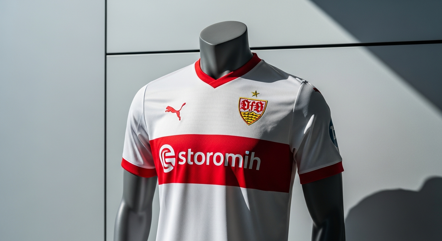 VfB Stuttgart red and white home jersey 2025/2026 with embossed Stäffele design