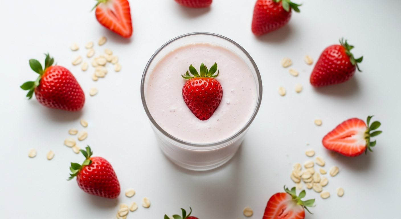 Purition Original Strawberry meal replacement powder in 500g pack with fresh strawberries