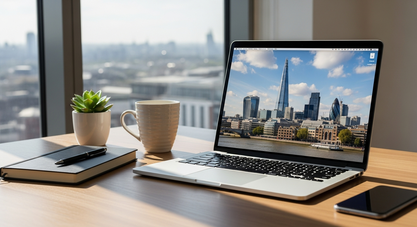 Professional London virtual office reception area with EC1V City Road address signage