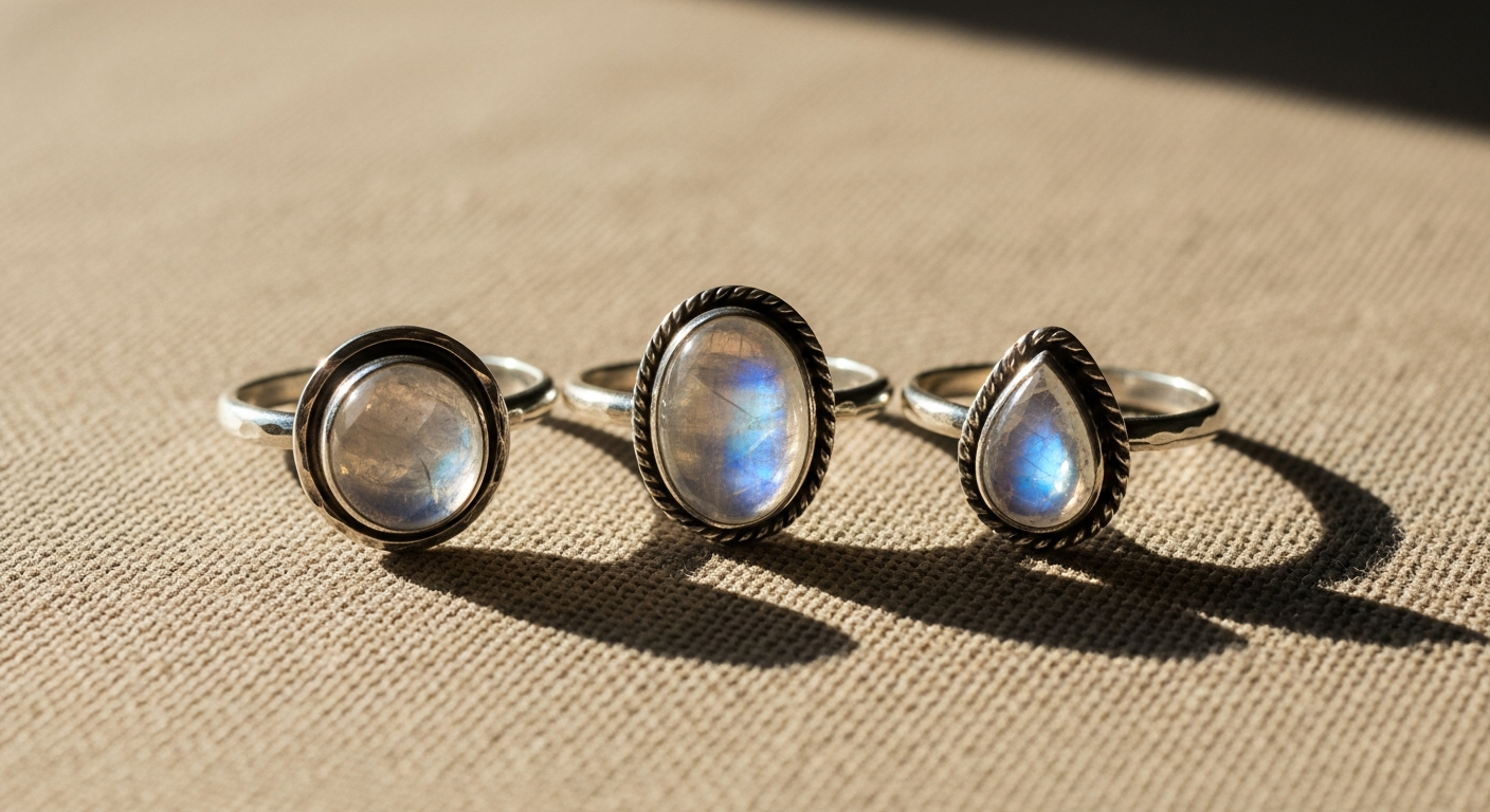 Oval silver ring with rainbow moonstone gemstone centerpiece