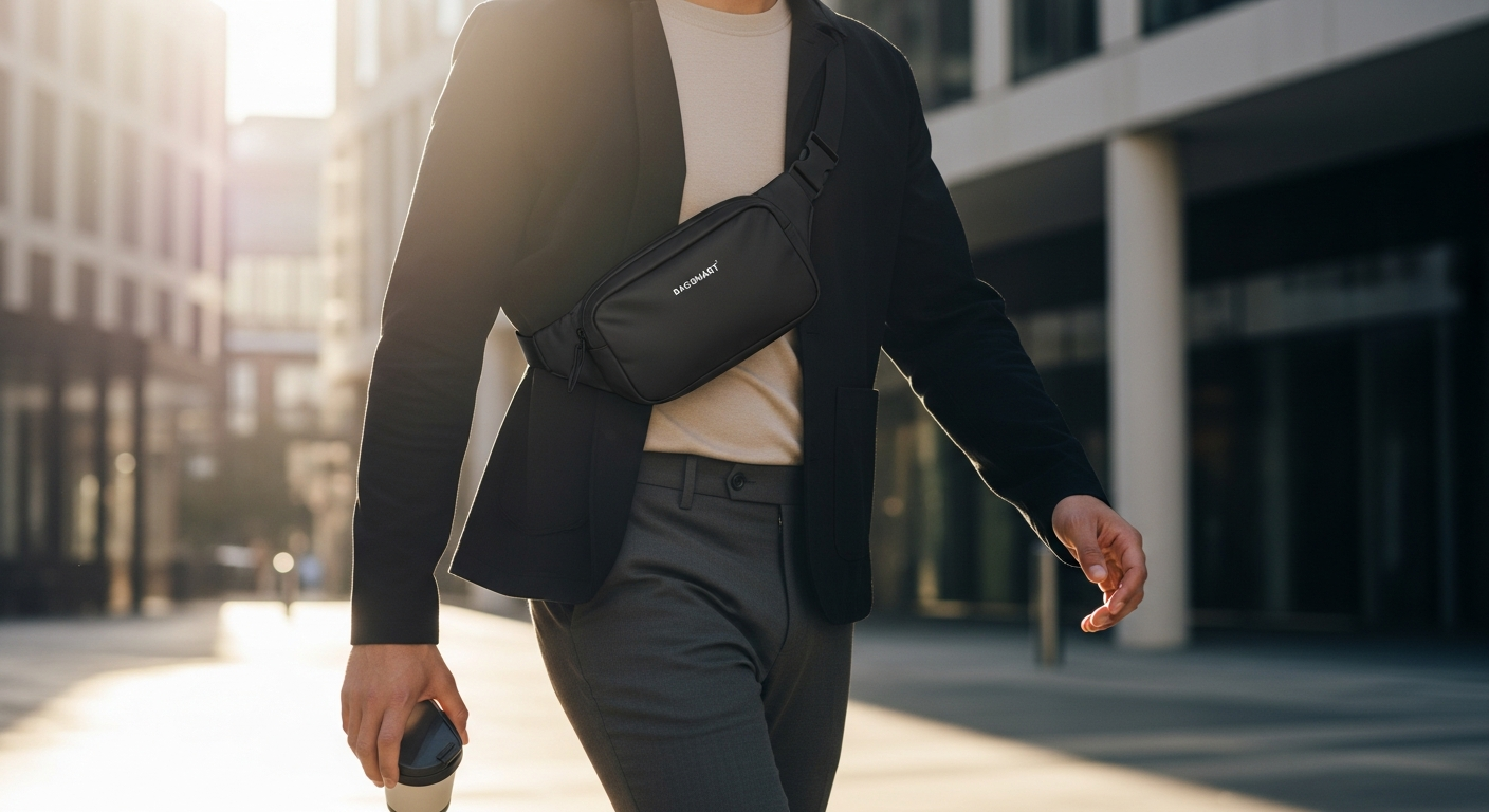 Bagsmart Quilted Puffy Belt Bag worn around waist for hands-free commuting