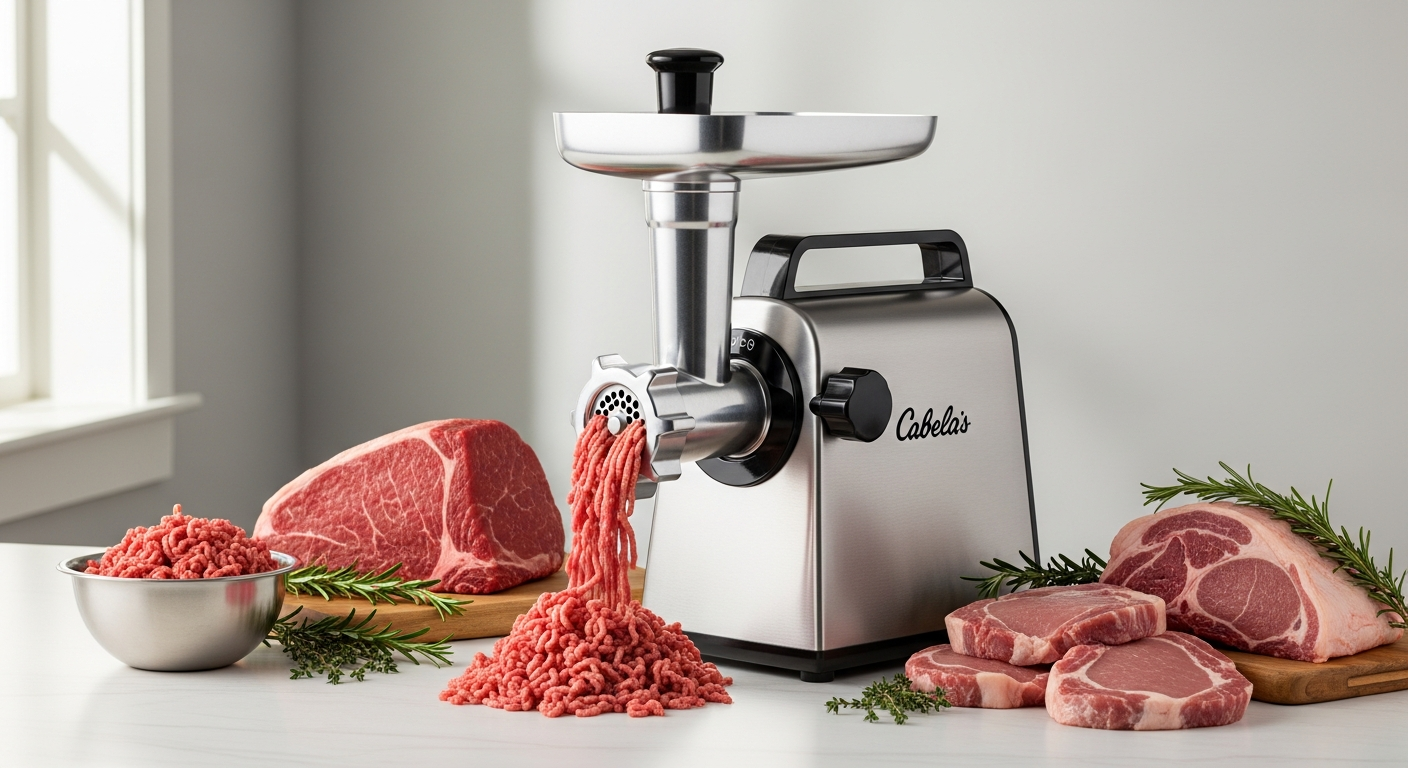 Cabela's Heavy-Duty Electric Meat Grinder with aluminum hopper and metal grinding components