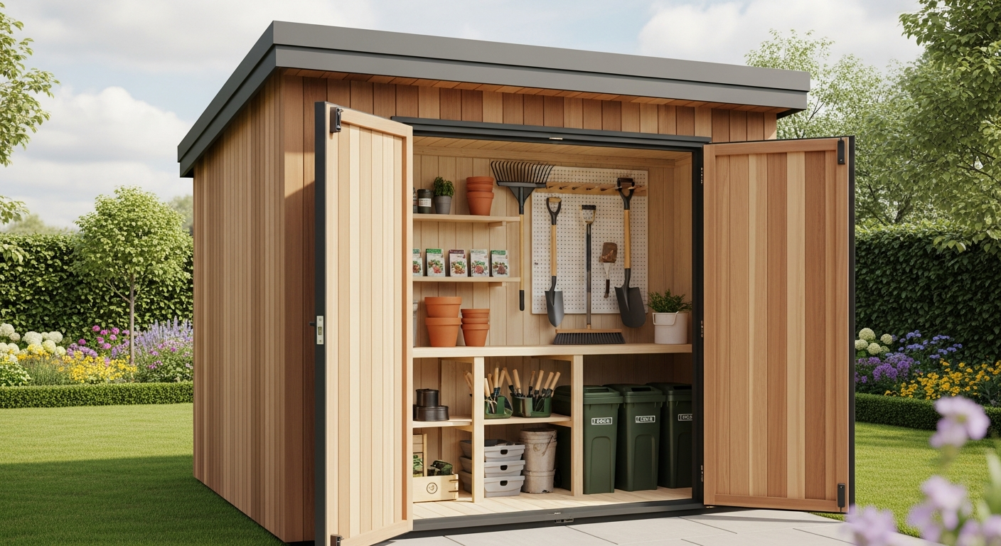 DeubaXXL Anthracite Metal Garden Shed 8x10ft exterior with dual sliding doors and gable roof