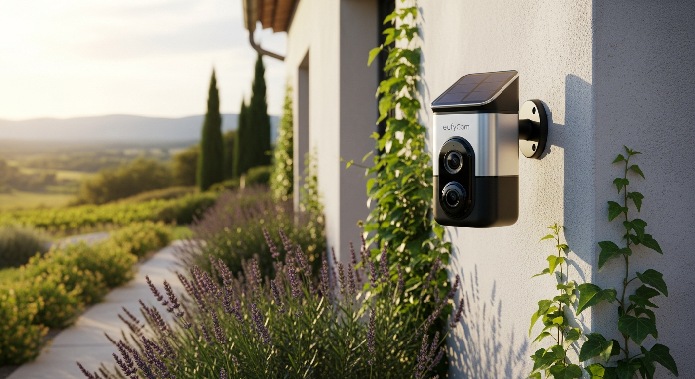 EufyCam S4 4K solar security camera system with HomeBase 3 hub and outdoor mounting