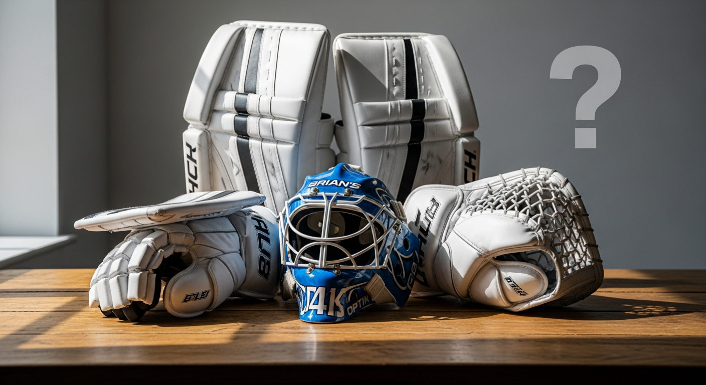 Brian's Optik 4 goalie gear set including leg pads, catch glove, and blocker equipment