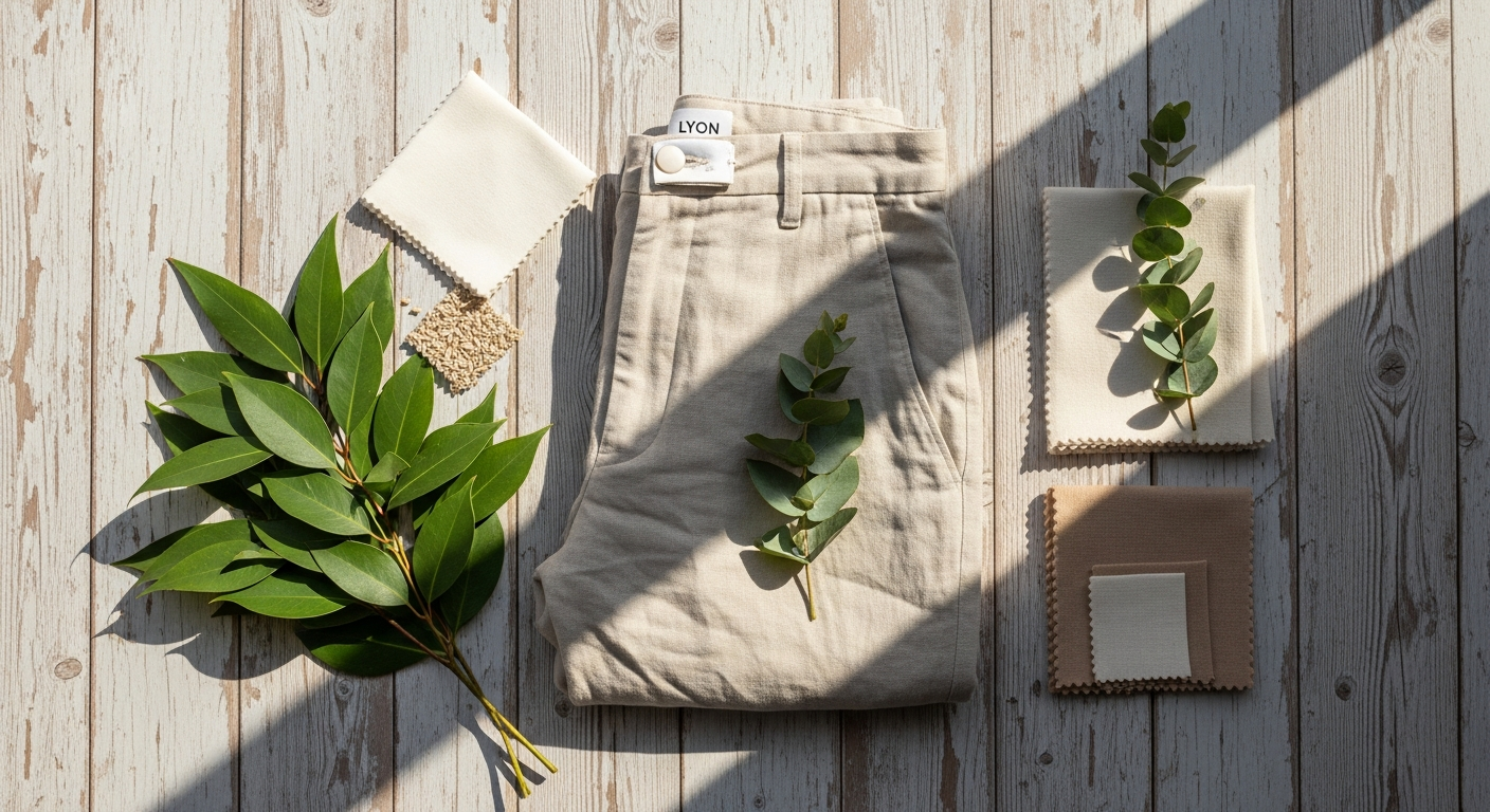 Lintico 100% Linen Classic Pants LYON in neutral tone displayed on model