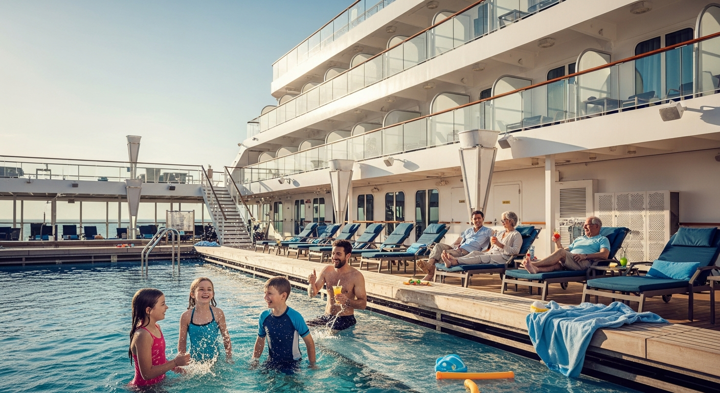 Family enjoying entertainment on the MSC Bellissima cruise ship deck