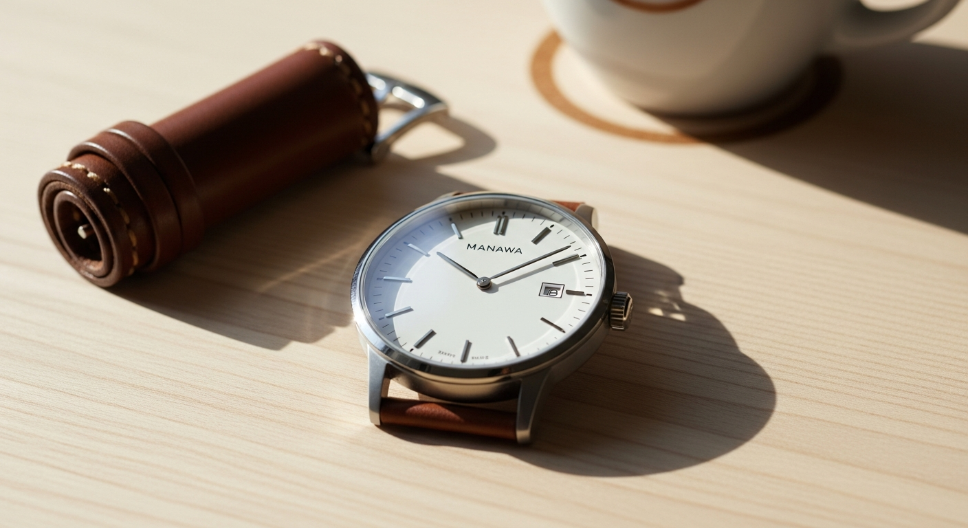 Manawa M2 Oxford White luxury watch with minimalist dial design