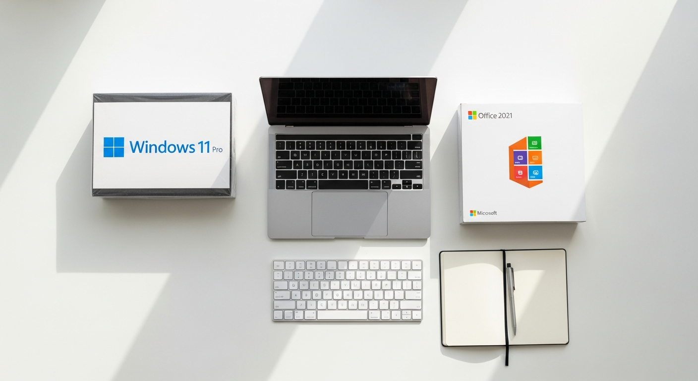 Windows 11 Pro and Office 2021 Pro Plus software bundle package display