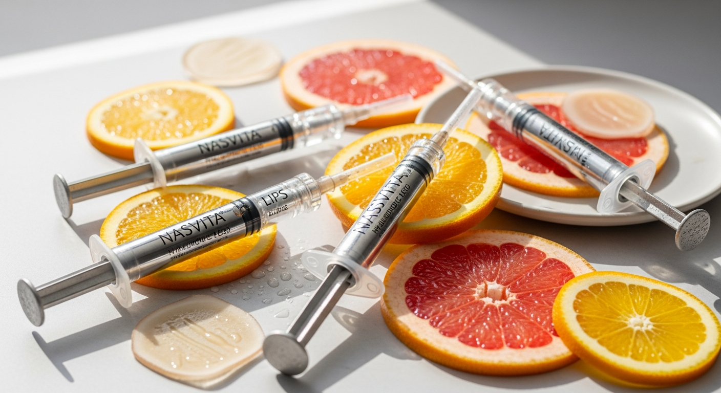 Professional lip augmentation with NASViTA LIPS hyaluronic acid filler syringe and injection equipment