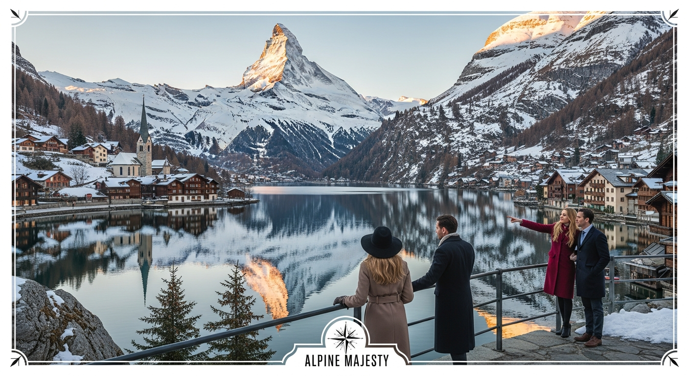 Scenic Alpine landscape featuring Lake Como, Swiss mountains, and Bernina Express train route