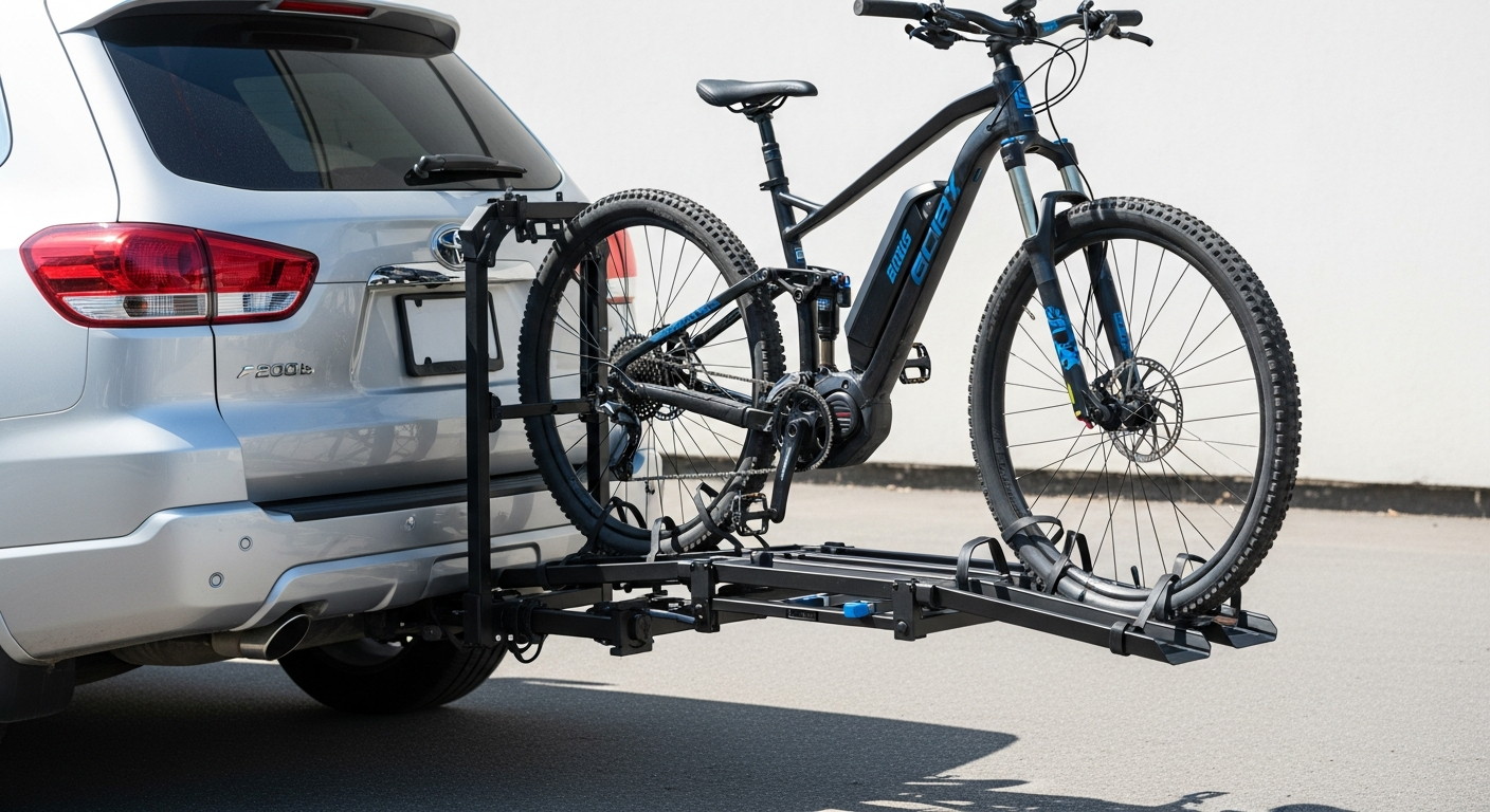 OutfitR 2-Bike Hitch E-Bike Rack with integrated ramp and steel-aluminum construction