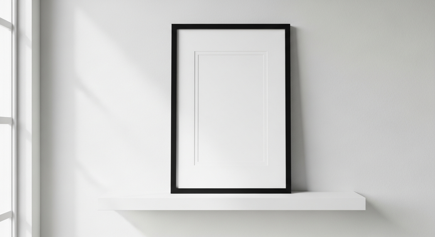 Black 11x14 picture frame with mat displayed on white wall showing photo arrangement