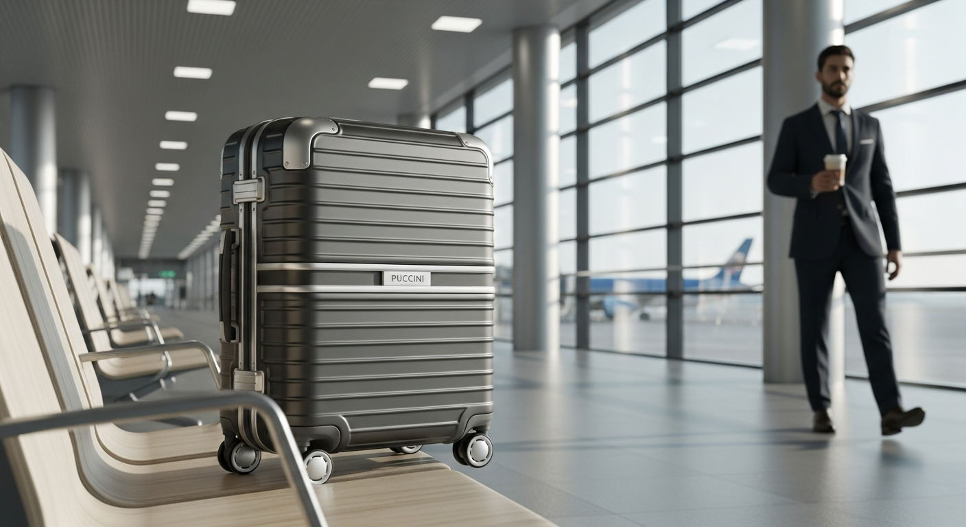 Puccini Lightweight Cabin Suitcase in sleek Italian design with TSA lock and USB charging port