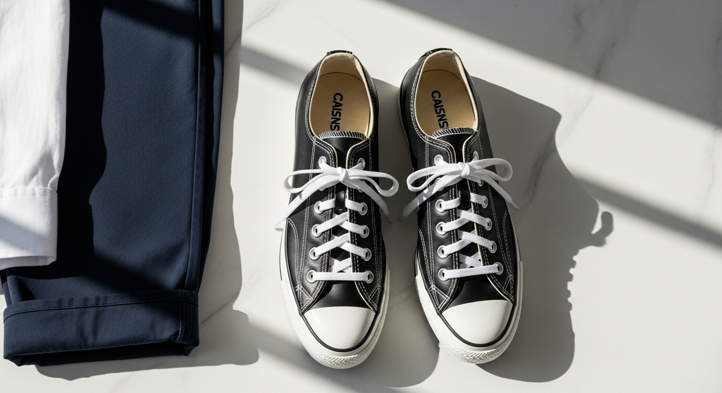 Black leather Converse Chuck Taylor All Star sneaker displayed on white background