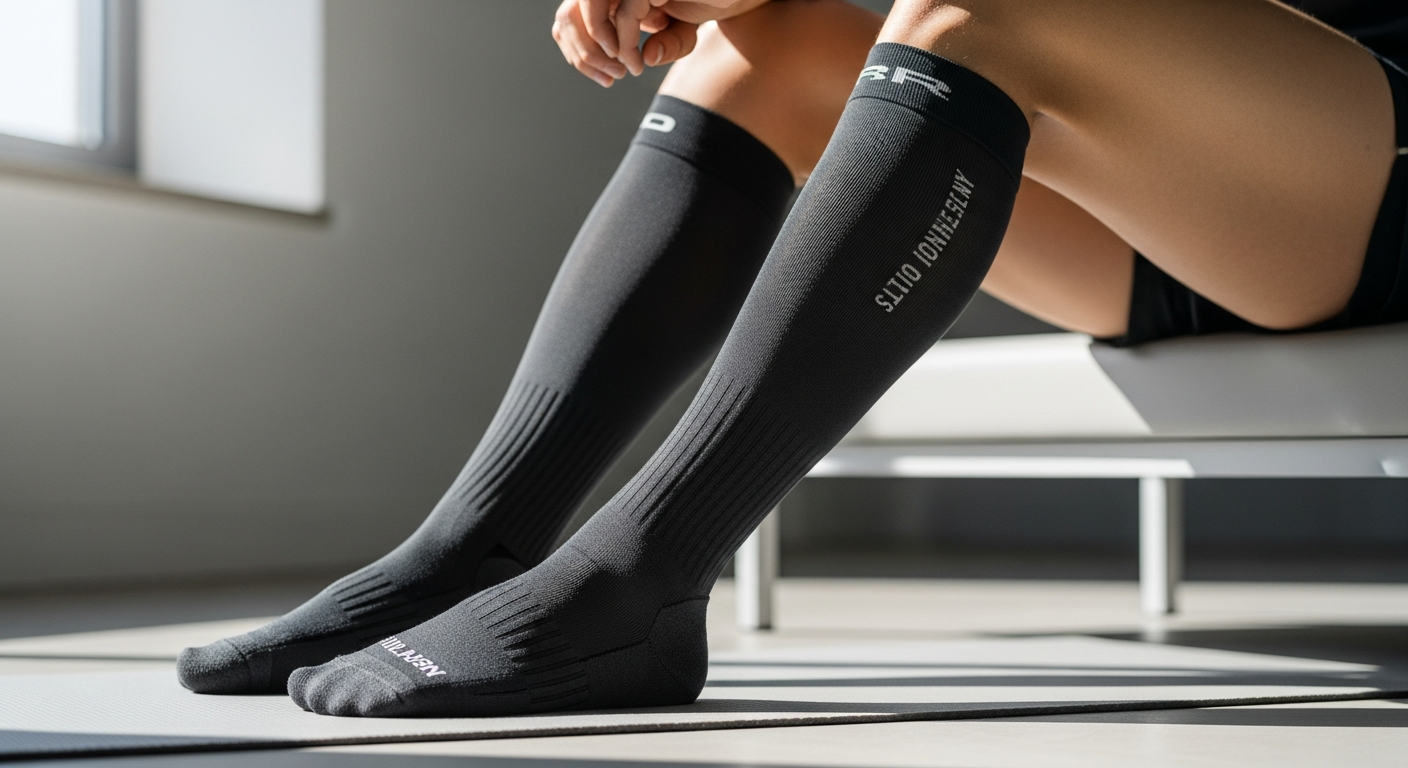 Technical performance sports socks with compression technology for athletic recovery