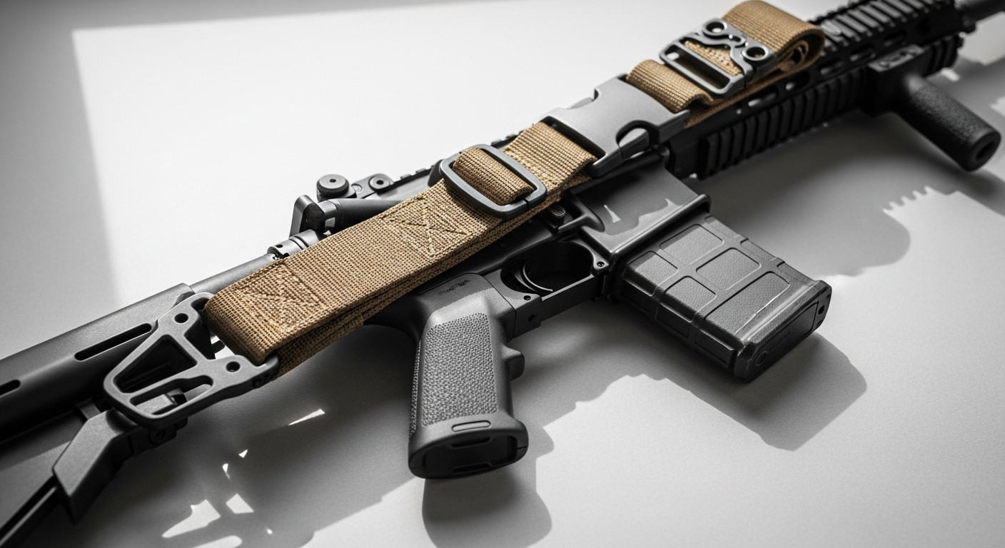 TLO Outdoors Adjustable Paracord Tactical Gun Sling in black with metal swivel attachments