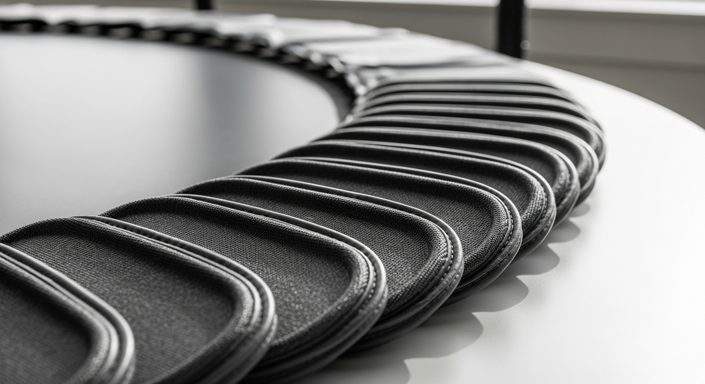 Premium round trampoline safety pad covering springs and frame on backyard trampoline