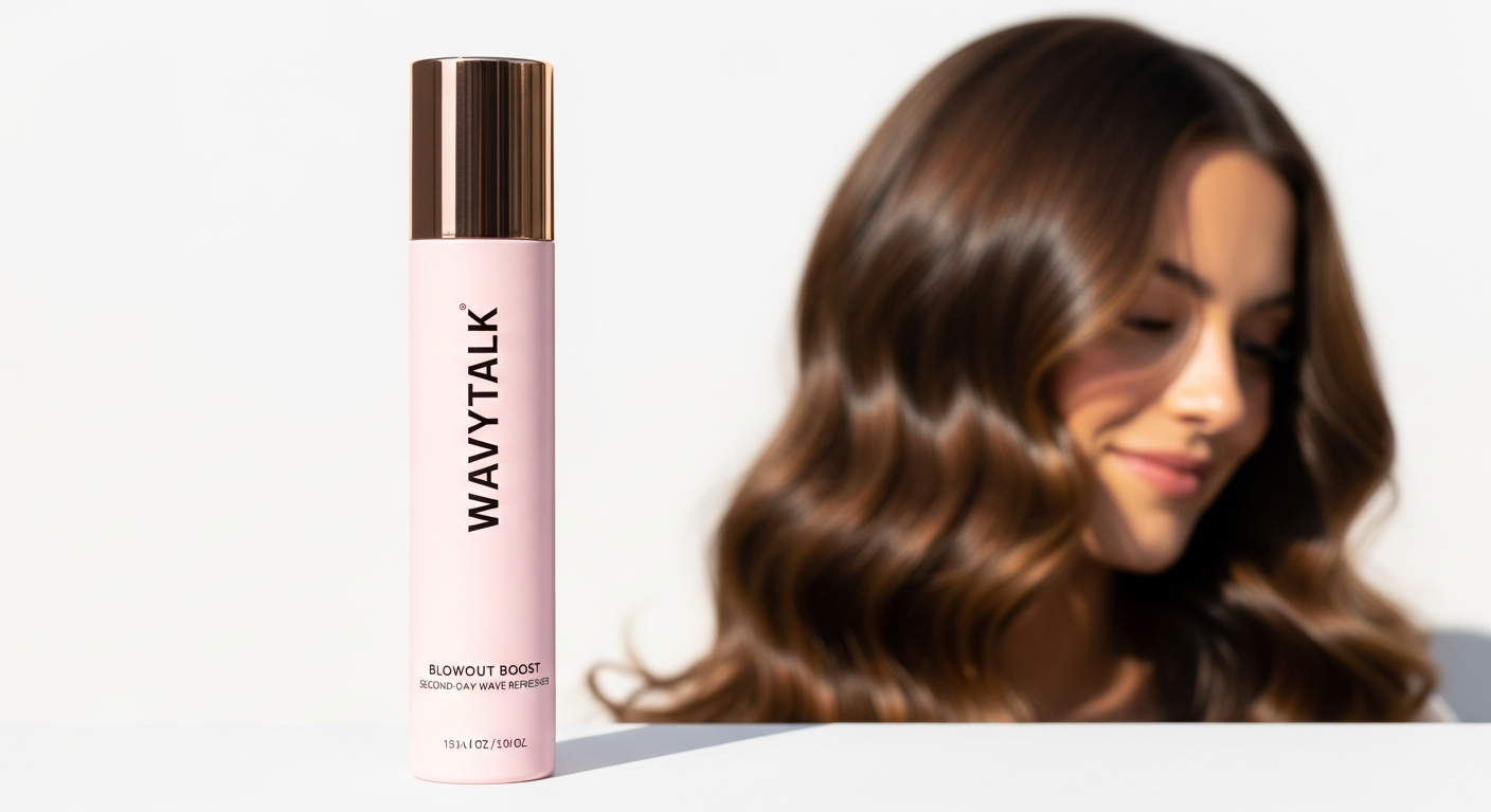 Woman with voluminous, shiny second-day hair styled with the Wavytalk Blowout Boost Ionic Thermal Brush