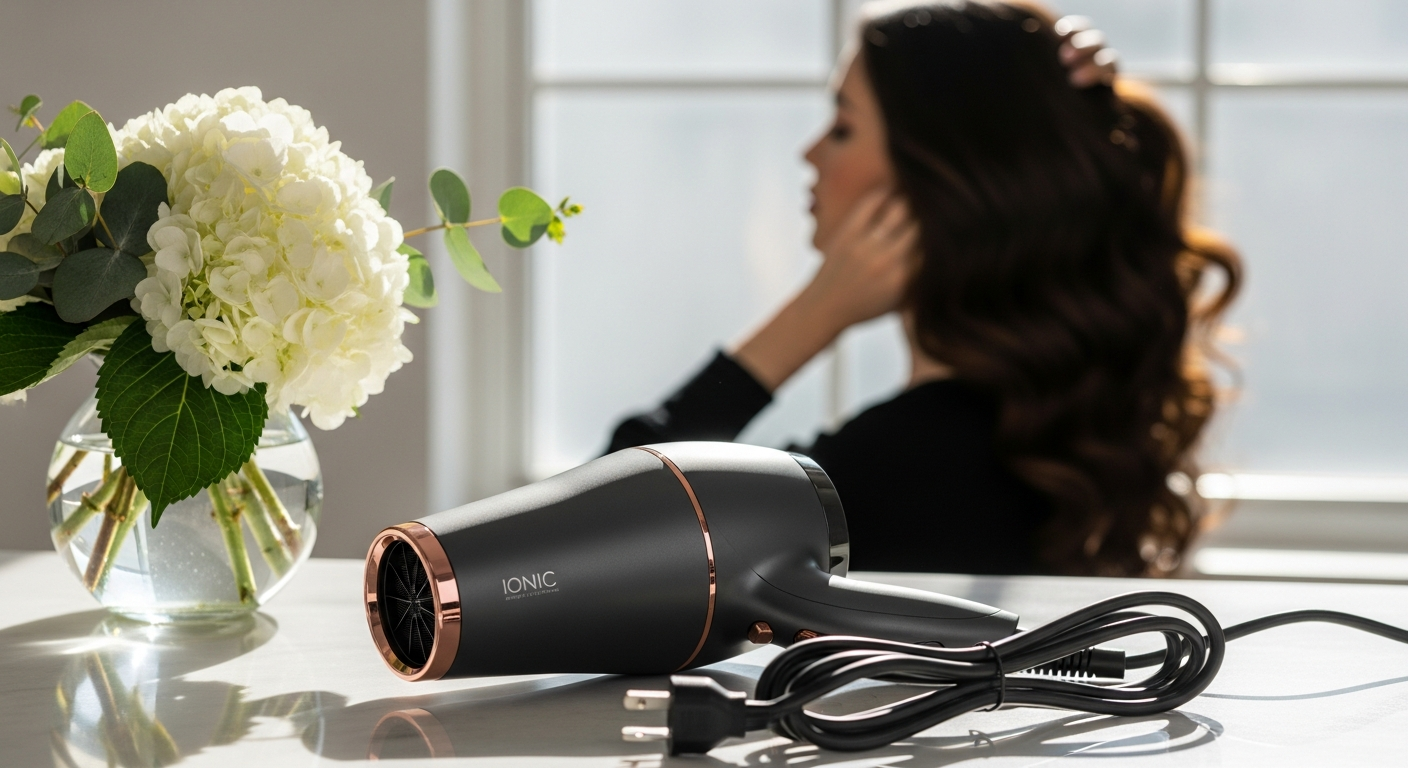 Woman with salon-quality blowout using Wavytalk ionic thermal brush