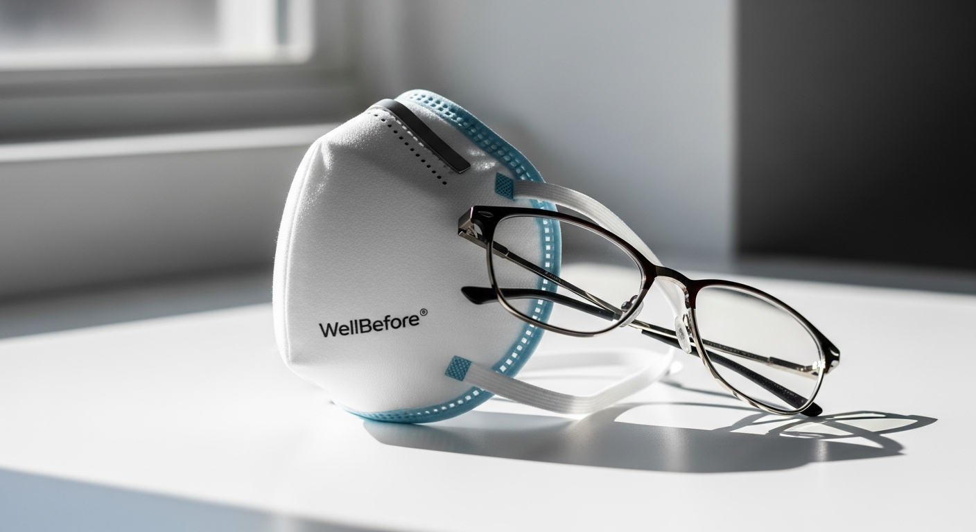 WellBefore KN95 3D Pro Face Mask designed for eyeglass wearers with anti-fogging technology