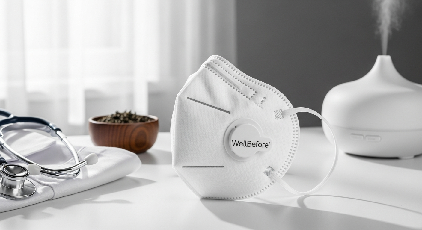 WellBefore Premium 3D Pro KN95 Mask with adjustable ear loops and 3D design structure