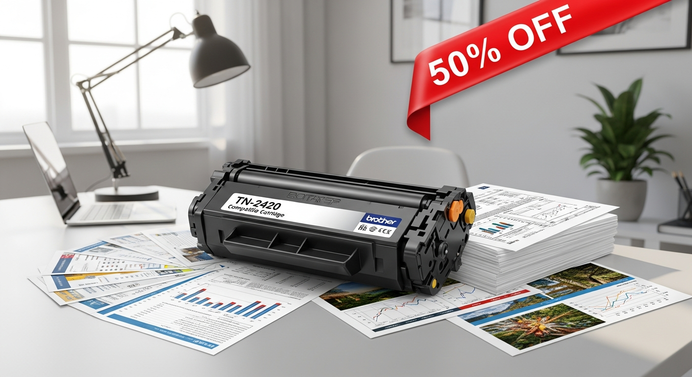 Compatible Brother TN-2420 black toner cartridge with 3000 page yield for laser printers